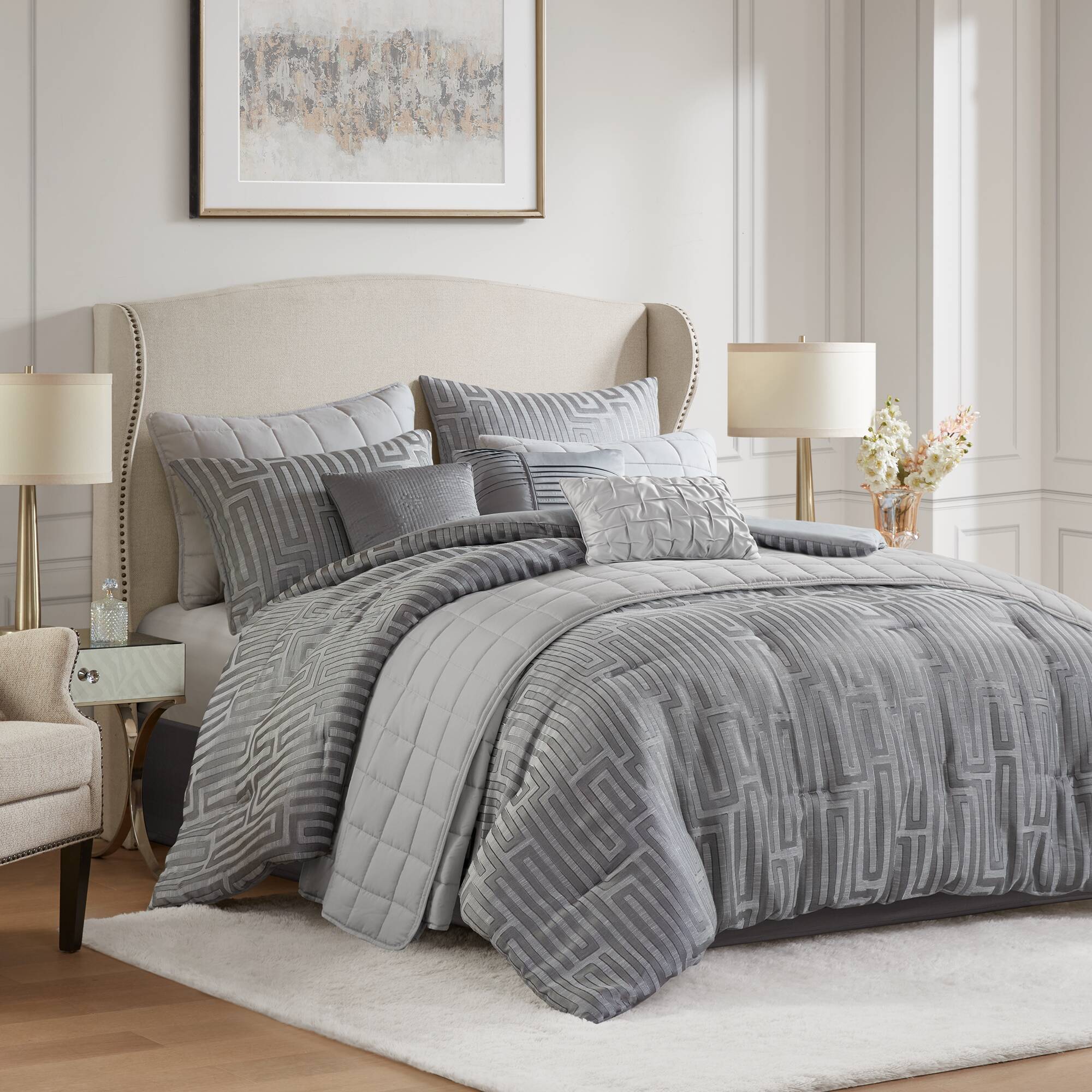 Royce 10-Piece Luxury Jacquard Comforter Set - Image 23