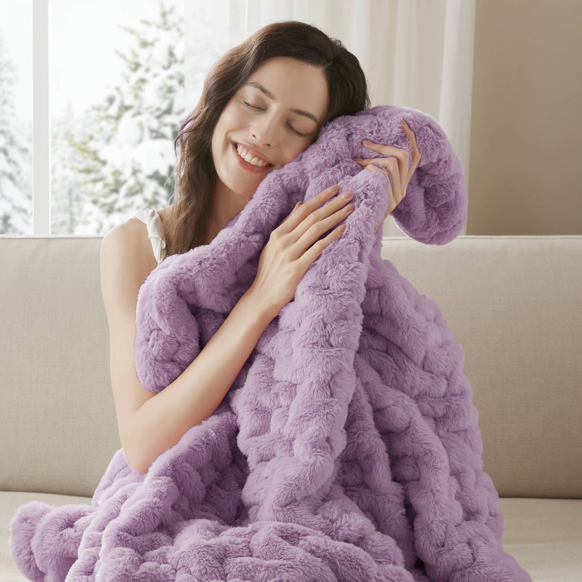 Ruched Fur 100% Polyester Real Tie Dye Throw - Image 80