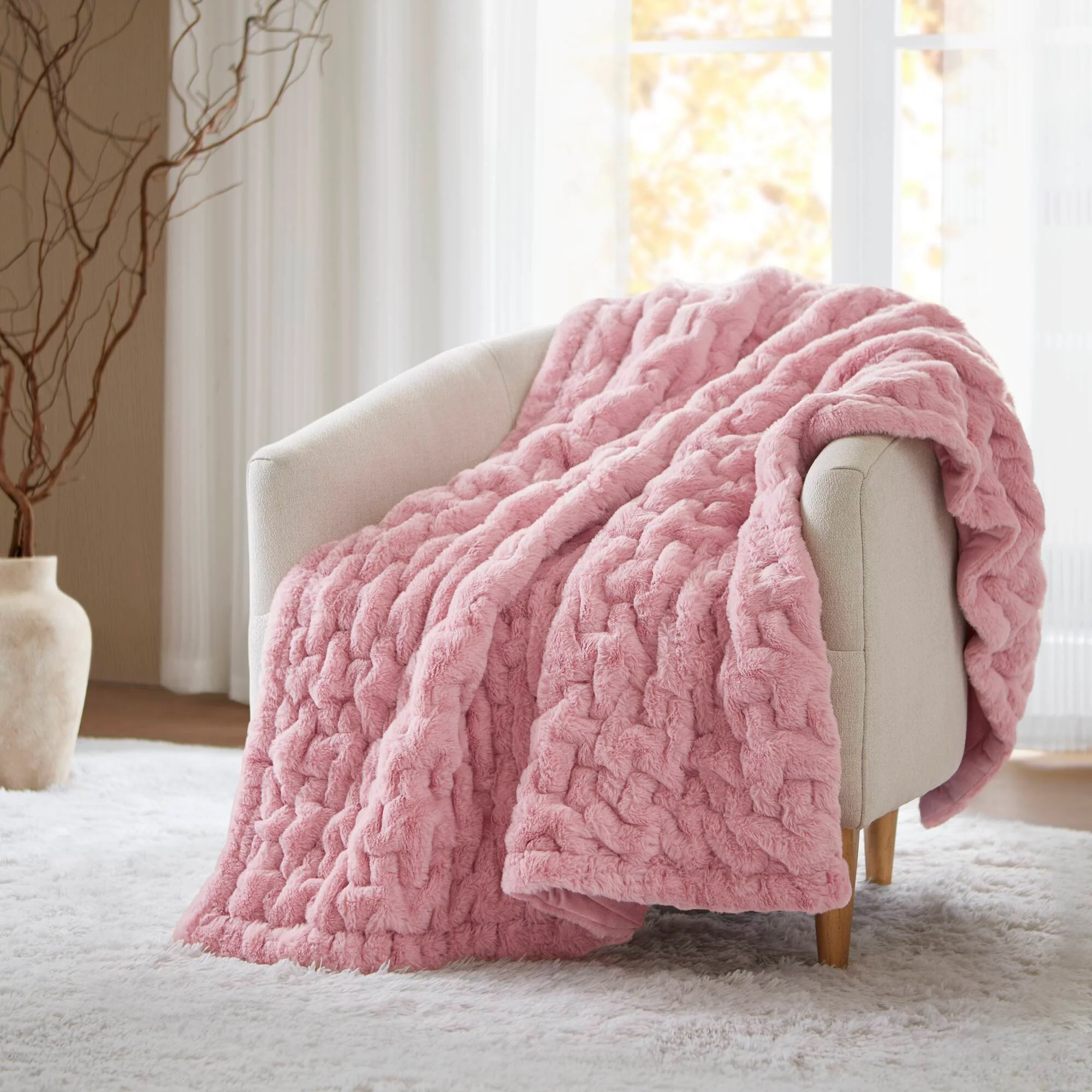 Ruched Fur 100% Polyester Real Tie Dye Throw - Image 85