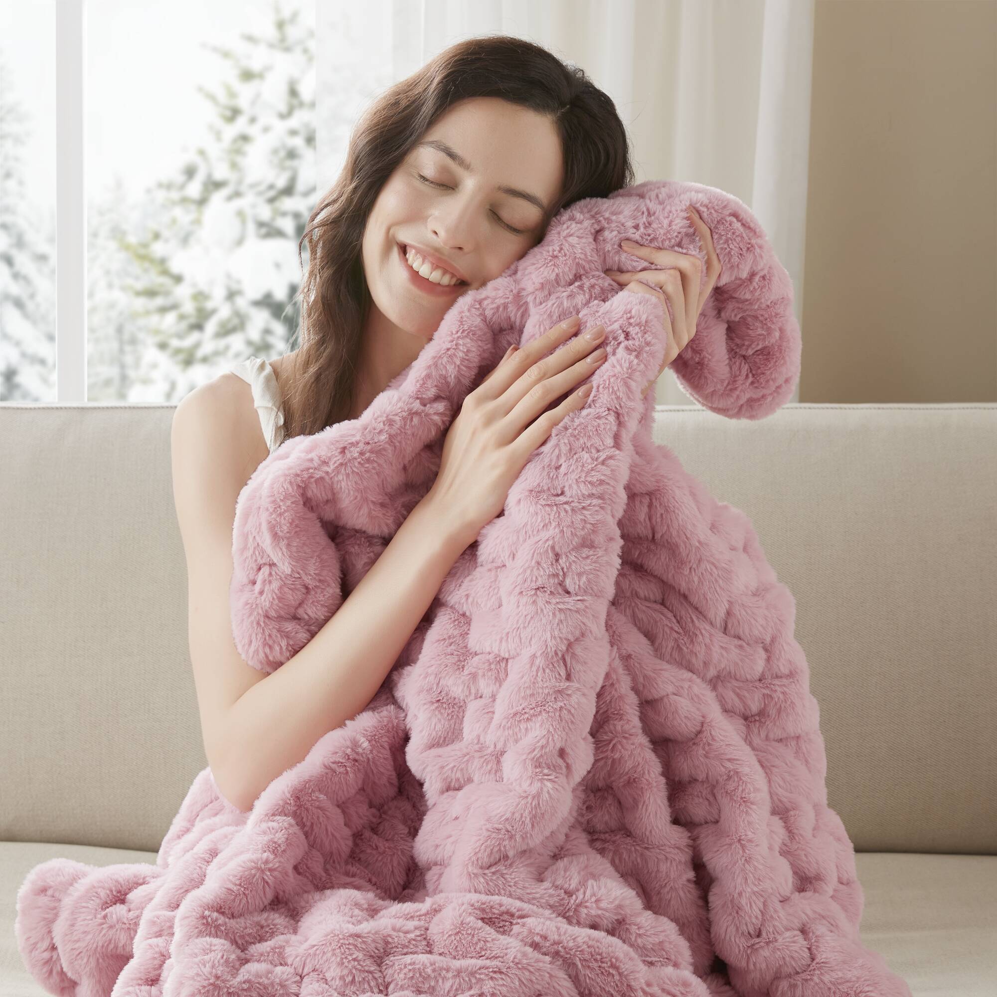Ruched Fur 100% Polyester Real Tie Dye Throw - Image 87