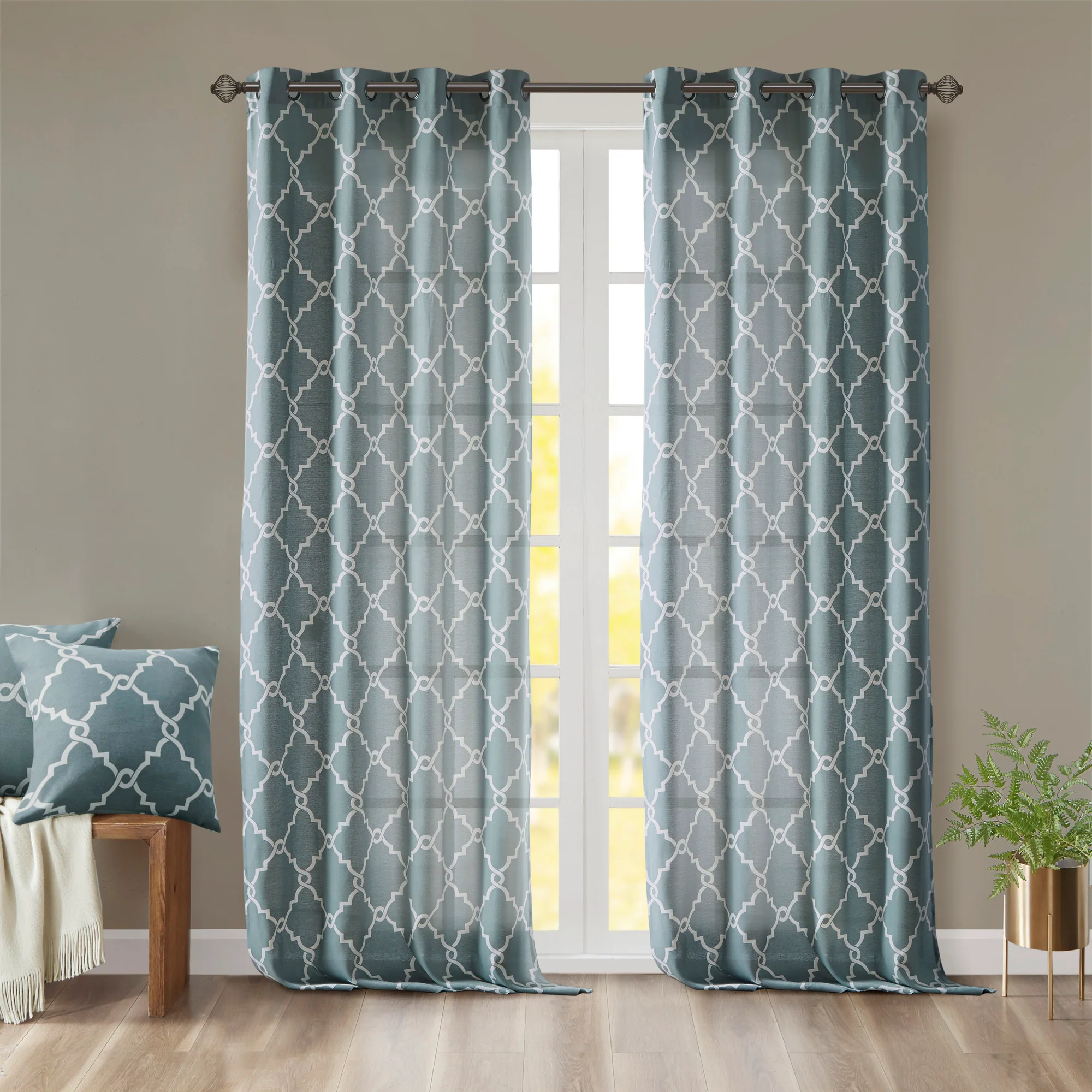 Saratoga Fretwork Print Grommet Top Window Curtain Panel - Image 29