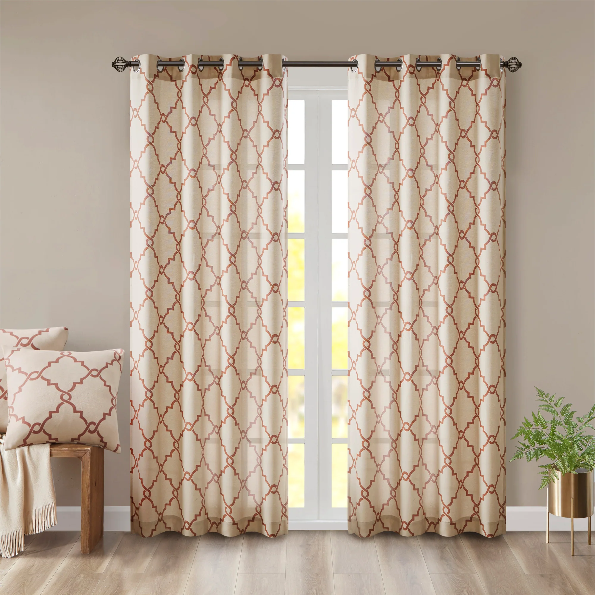 Saratoga Fretwork Print Grommet Top Window Curtain Panel - Image 3