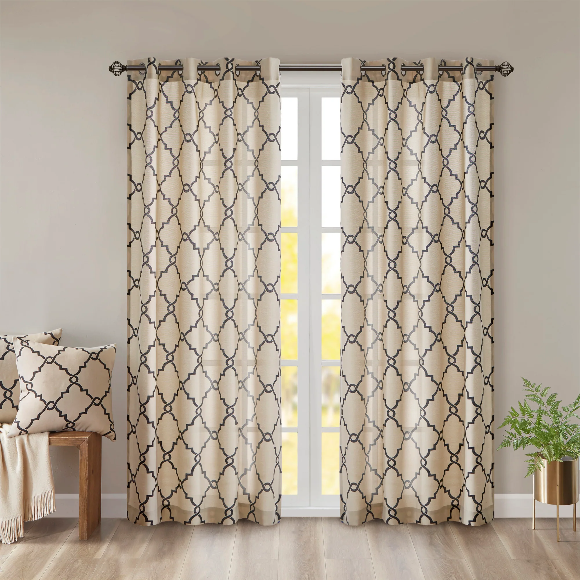 Saratoga Fretwork Print Grommet Top Window Curtain Panel - Image 4