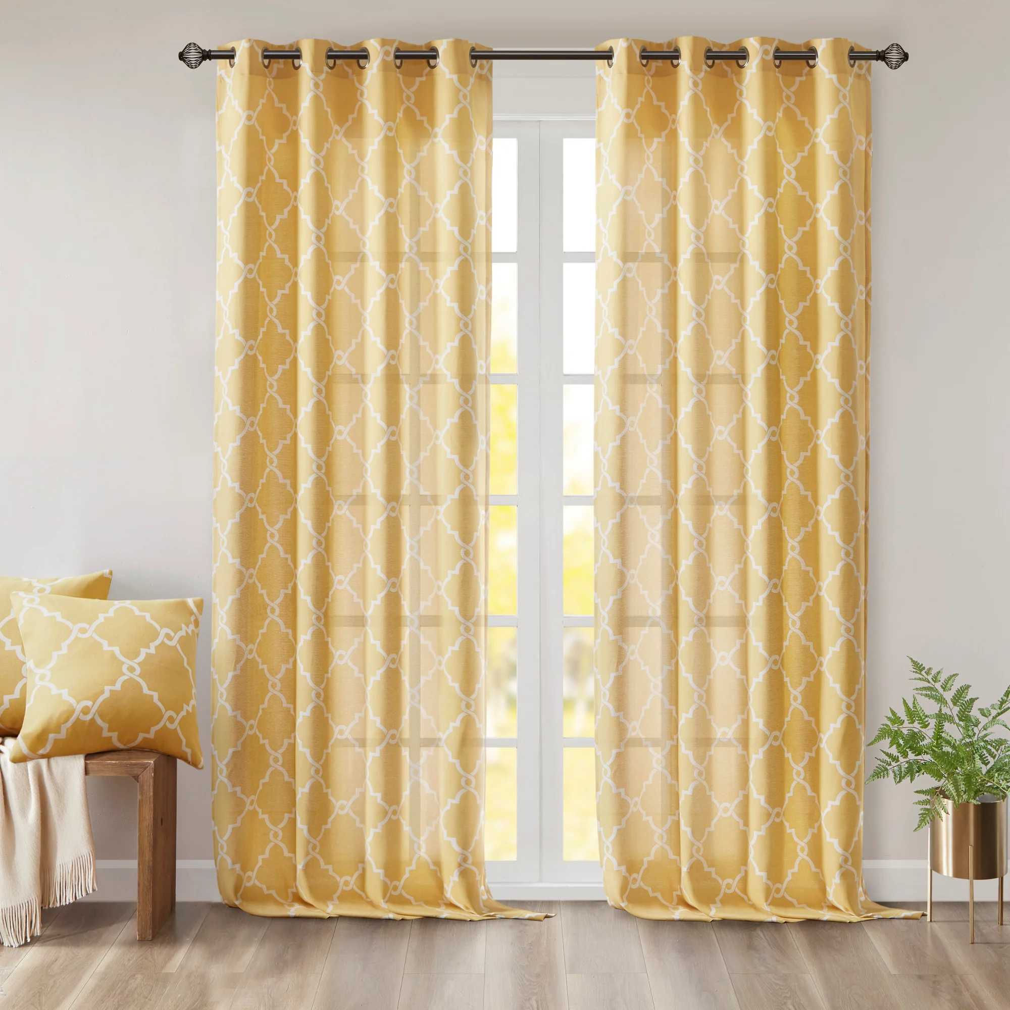 Saratoga Fretwork Print Grommet Top Window Curtain Panel - Image 6