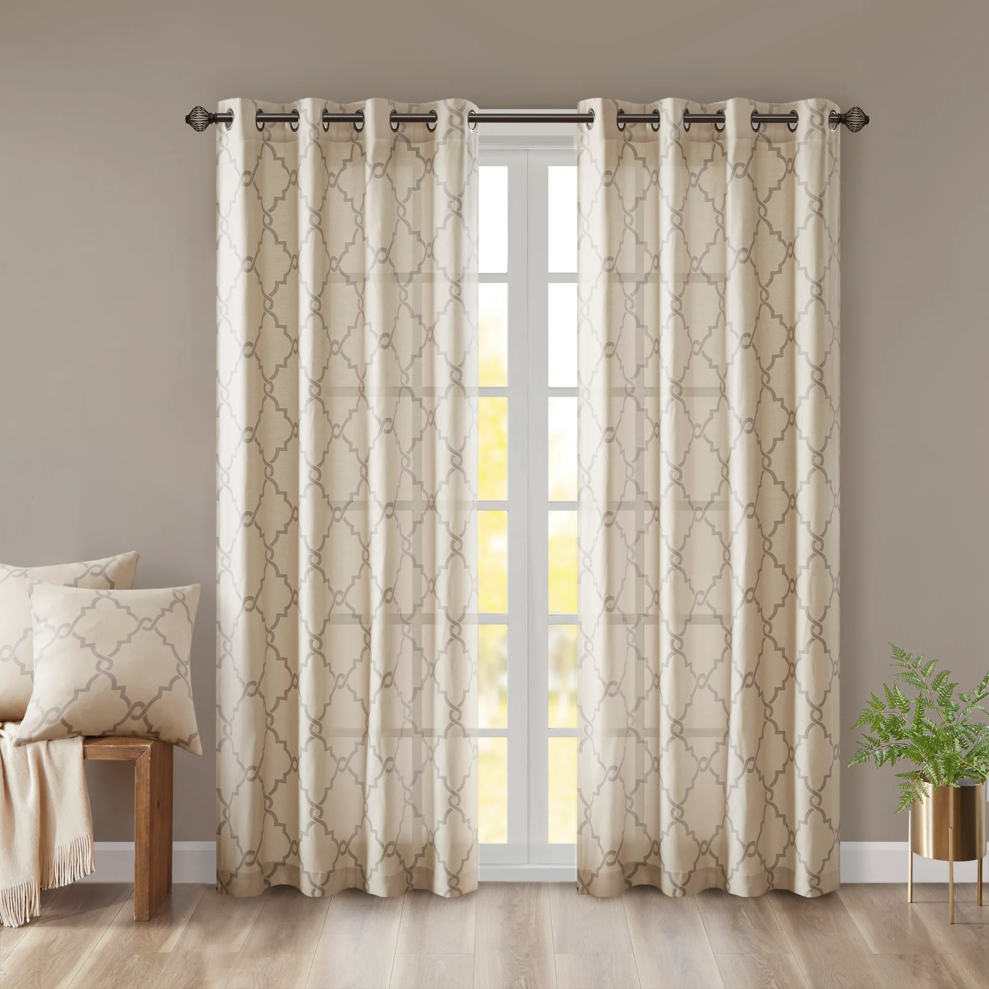 Saratoga Fretwork Print Grommet Top Window Curtain Panel - Image 7