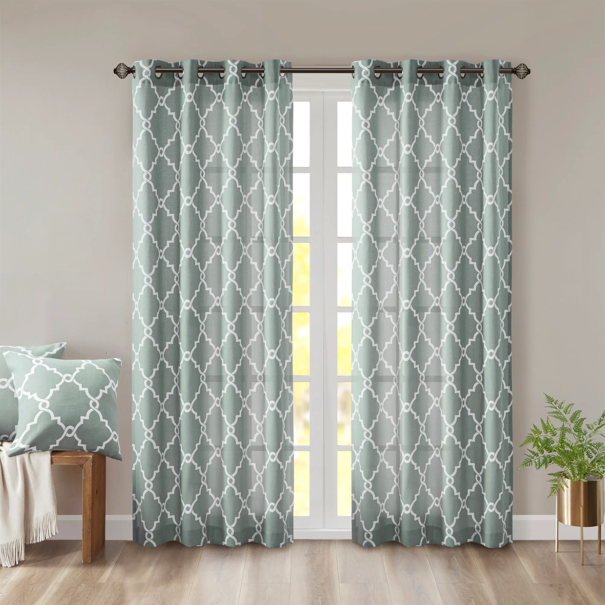 Saratoga Fretwork Print Grommet Top Window Curtain Panel - Image 9