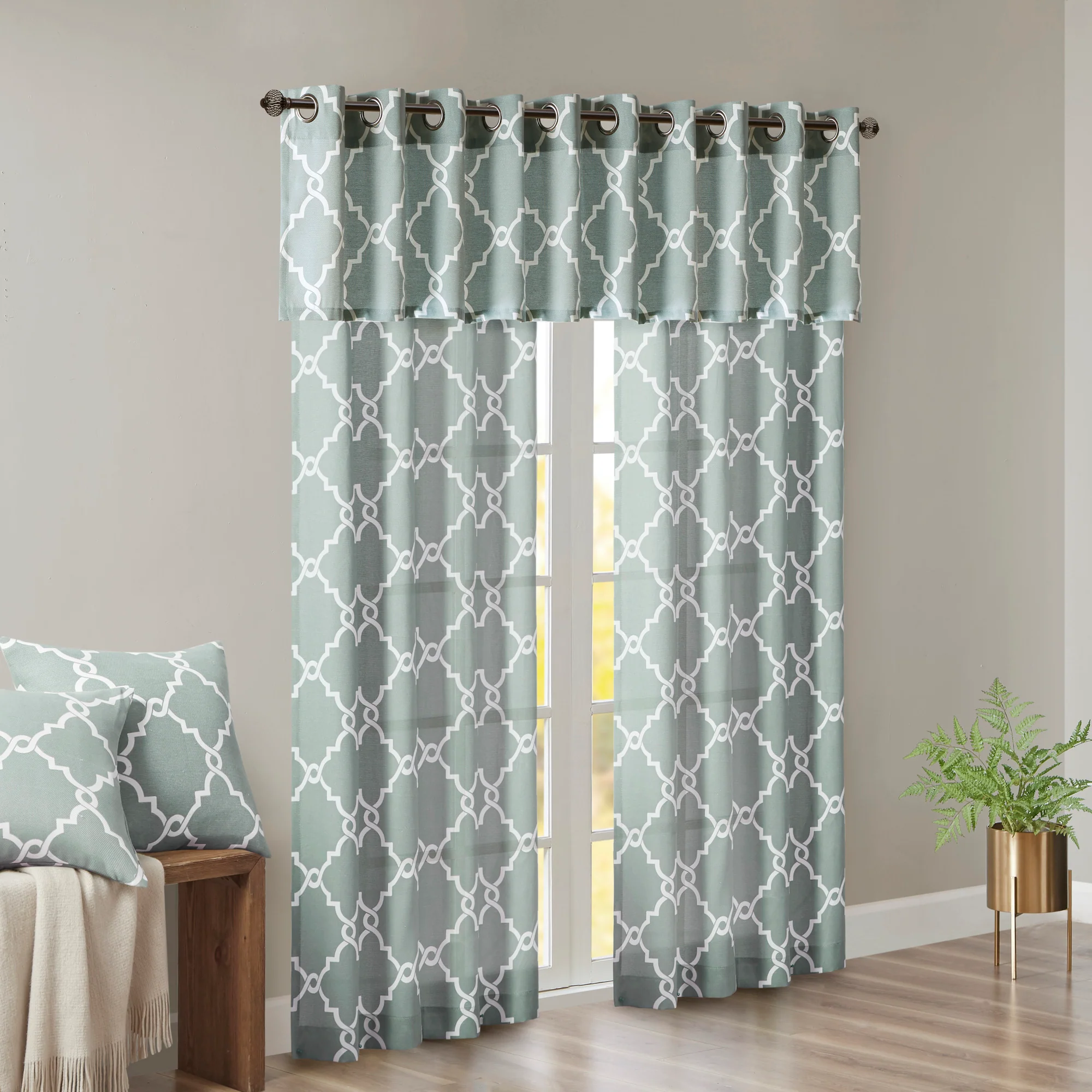Saratoga Fretwork Print Grommet Top Window Valance - Image 25