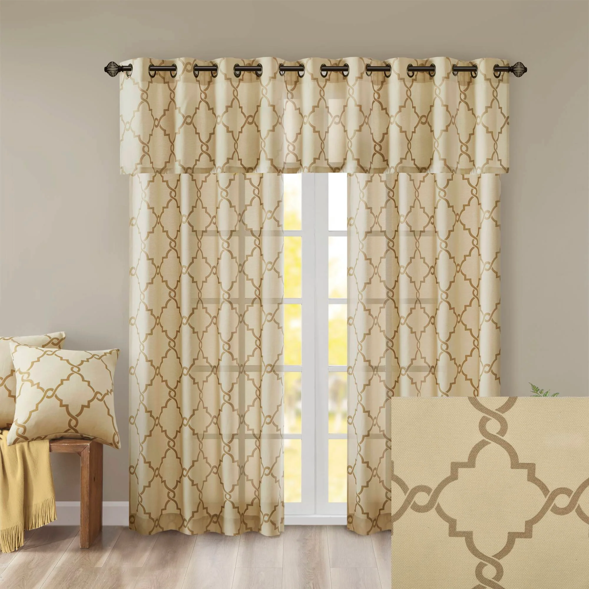 Saratoga Fretwork Print Grommet Top Window Valance - Image 30