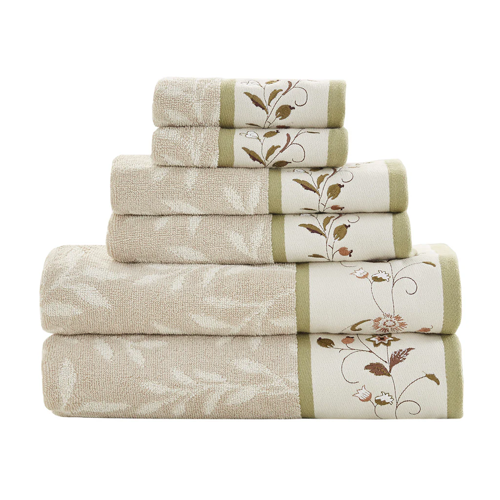 Serene Embroidered Cotton Jacquard 6-Piece Towel Set - Image 10