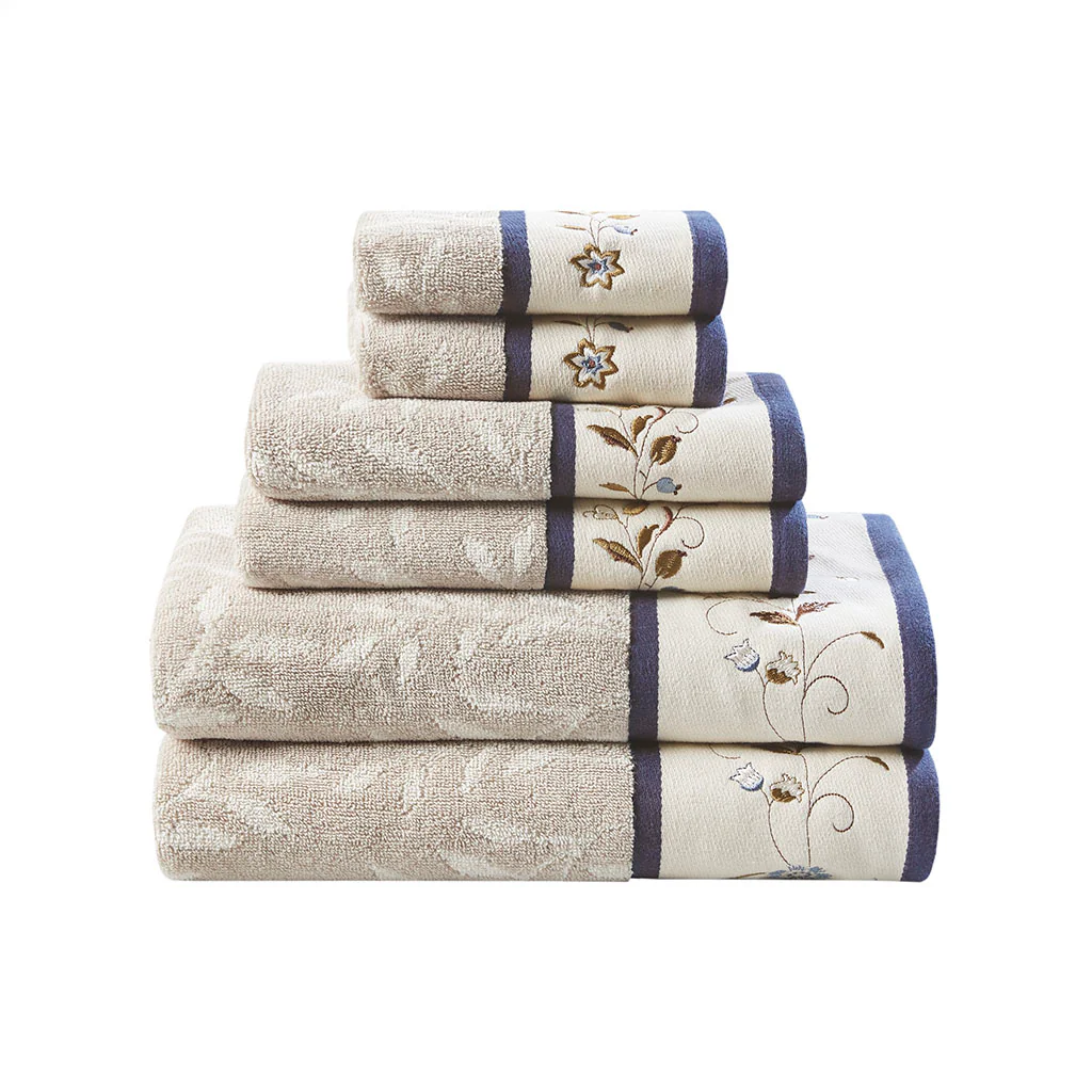 Serene Embroidered Cotton Jacquard 6-Piece Towel Set - Image 11