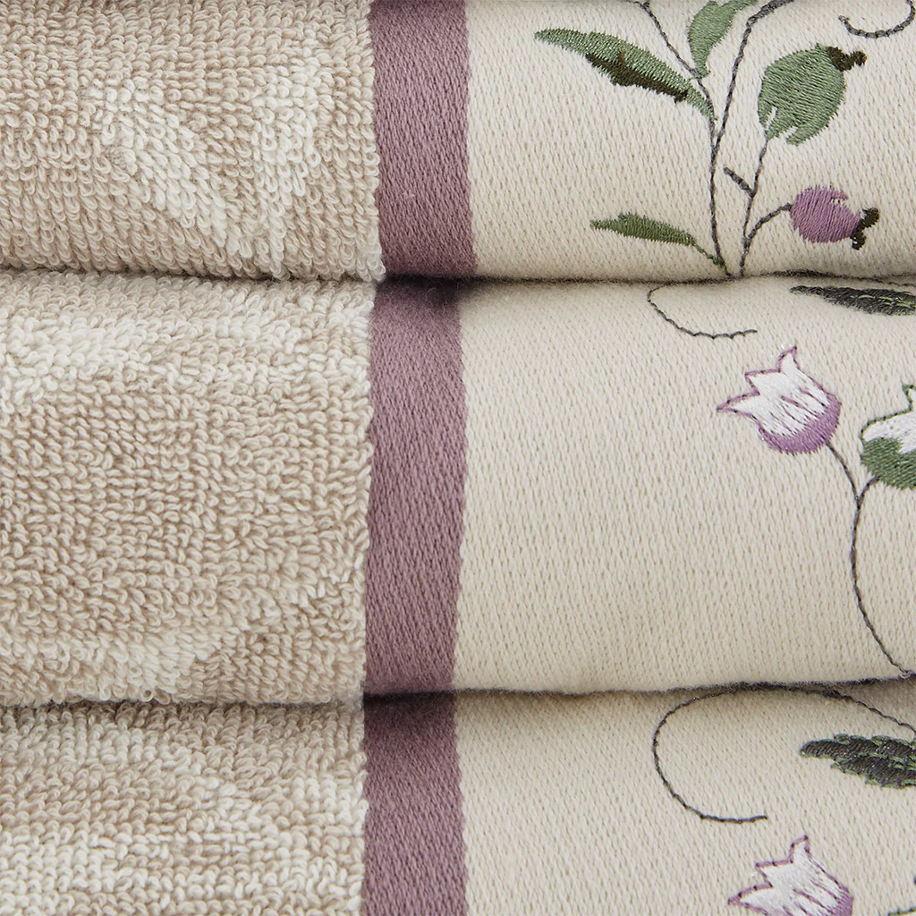 Serene Embroidered Cotton Jacquard 6-Piece Towel Set - Image 12