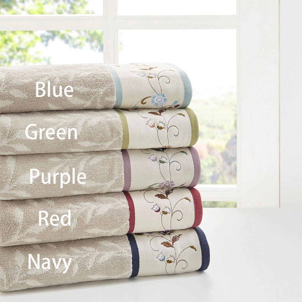 Serene Embroidered Cotton Jacquard 6-Piece Towel Set - Image 19