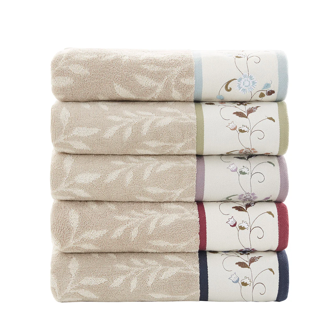 Serene Embroidered Cotton Jacquard 6-Piece Towel Set - Image 20