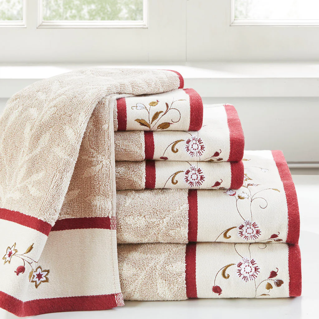 Serene Embroidered Cotton Jacquard 6-Piece Towel Set - Image 5