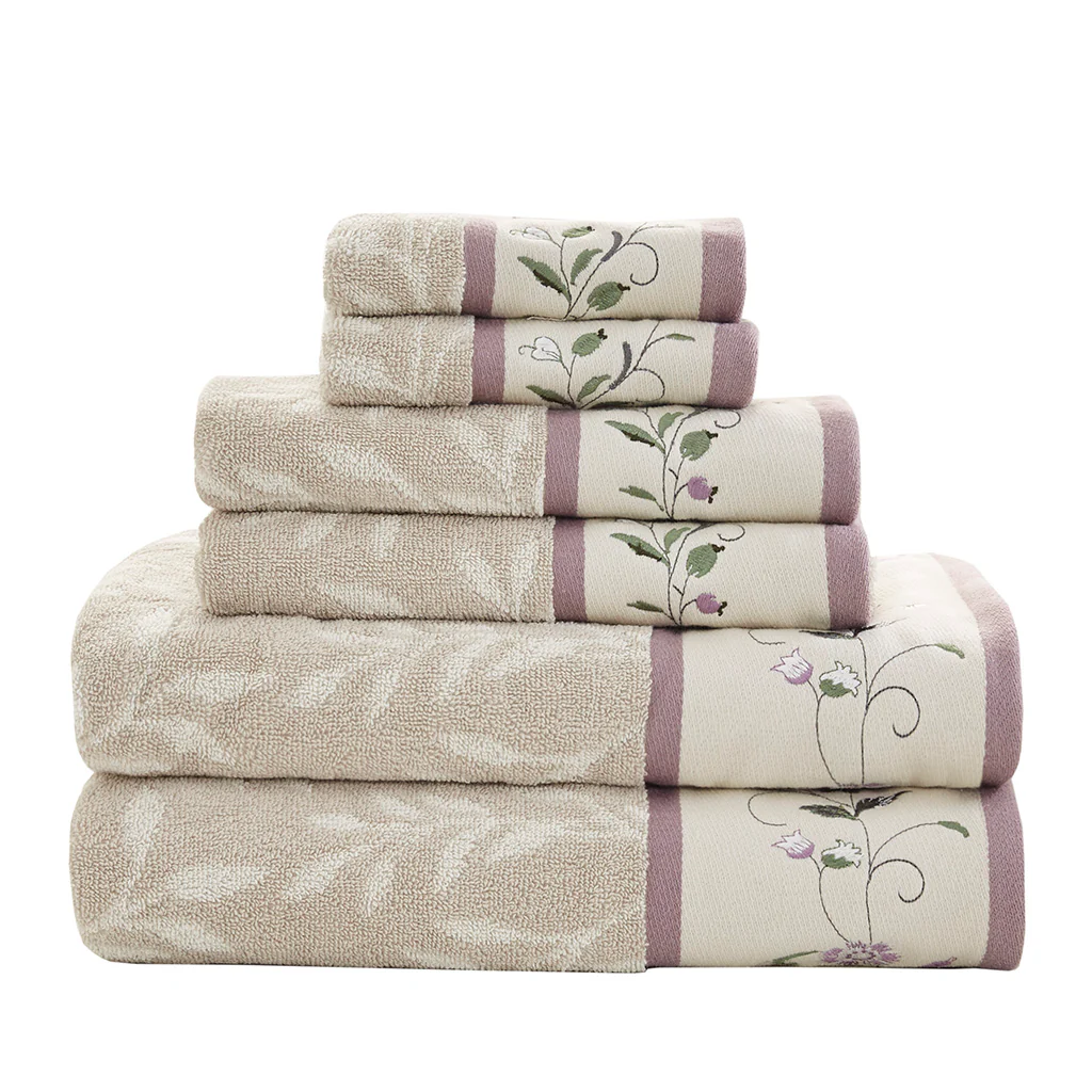 Serene Embroidered Cotton Jacquard 6-Piece Towel Set - Image 7