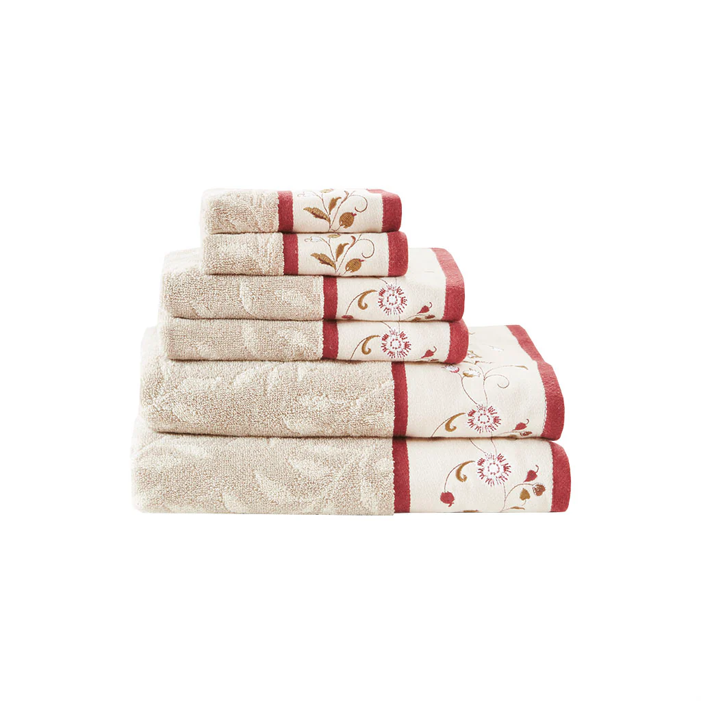Serene Embroidered Cotton Jacquard 6-Piece Towel Set - Image 9