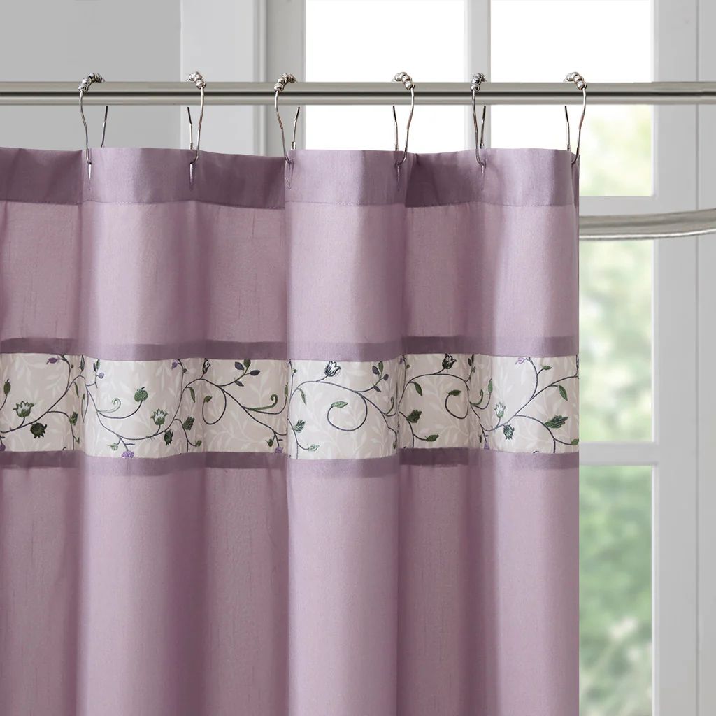 Serene Faux Silk Embroidered Floral Shower Curtain - Image 12