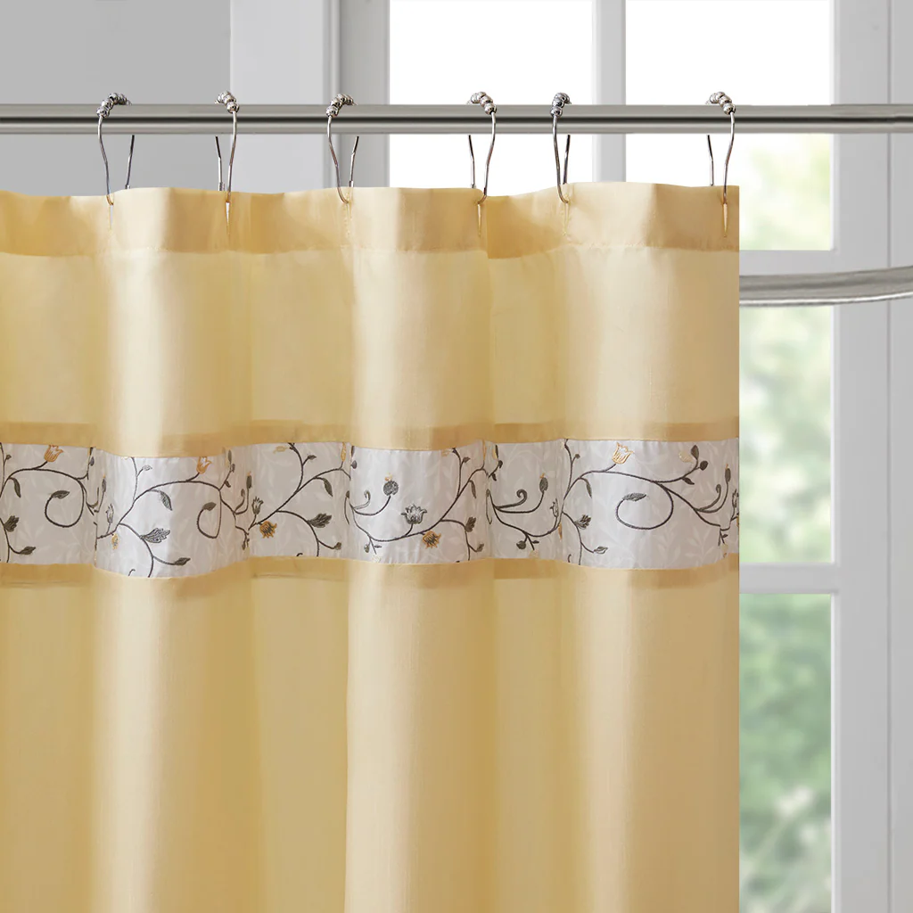 Serene Faux Silk Embroidered Floral Shower Curtain - Image 13