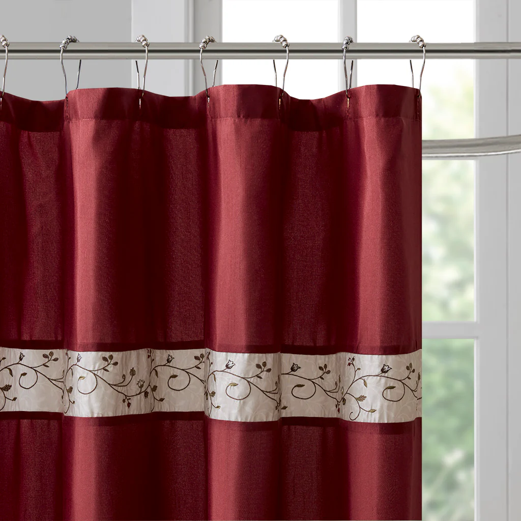 Serene Faux Silk Embroidered Floral Shower Curtain - Image 14