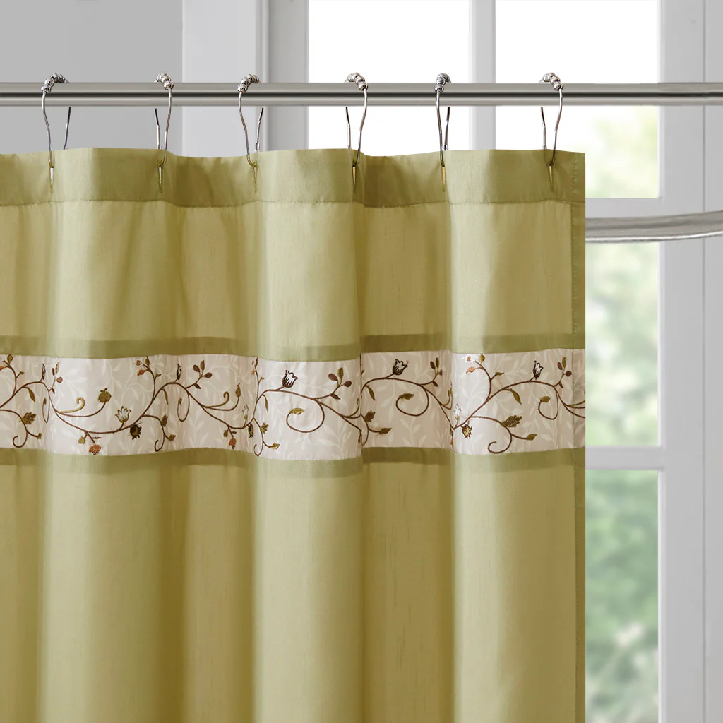 Serene Faux Silk Embroidered Floral Shower Curtain - Image 15