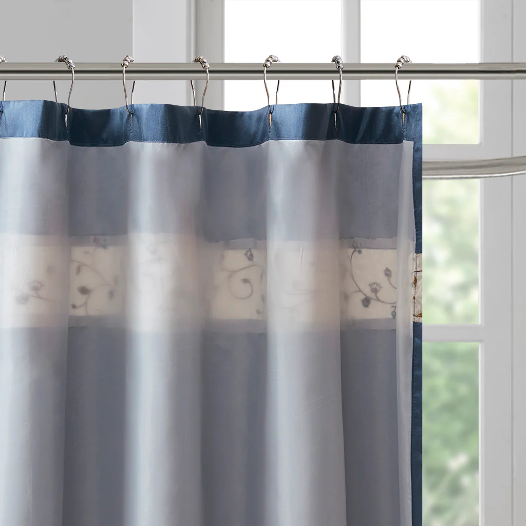 Serene Faux Silk Embroidered Floral Shower Curtain - Image 16