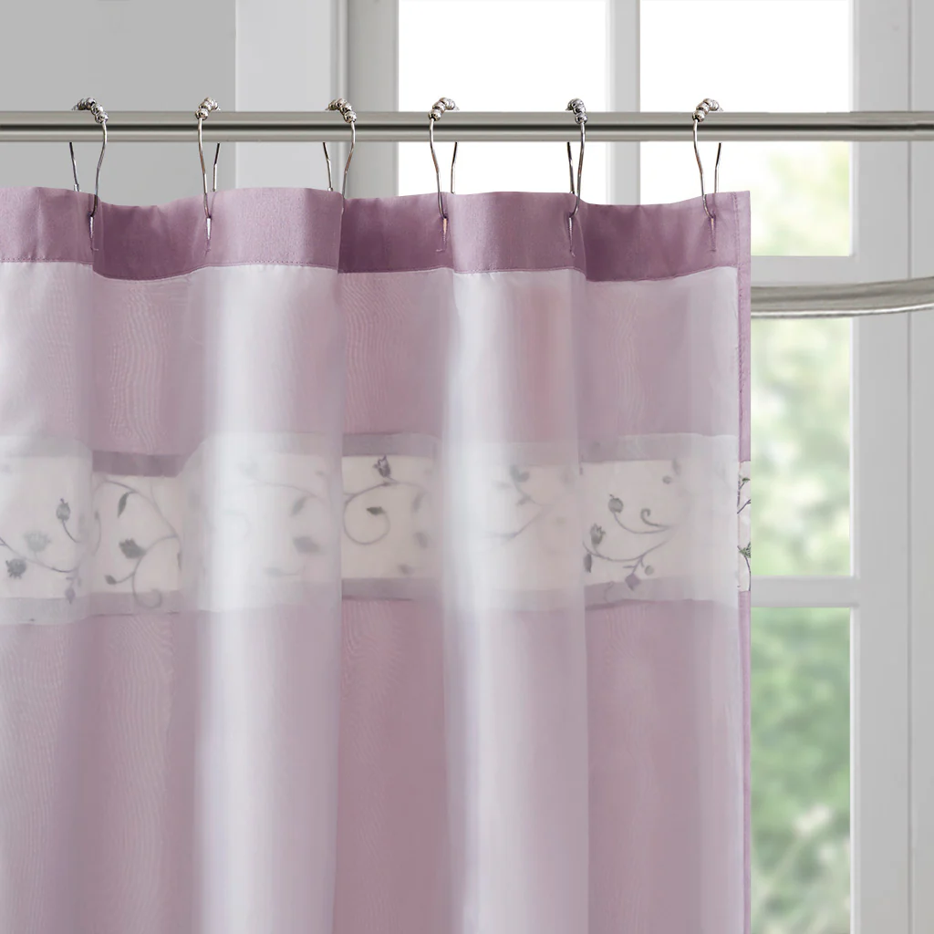 Serene Faux Silk Embroidered Floral Shower Curtain - Image 17