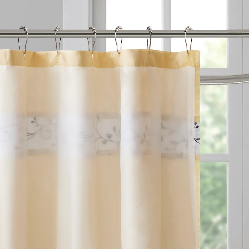 Serene Faux Silk Embroidered Floral Shower Curtain - Image 18