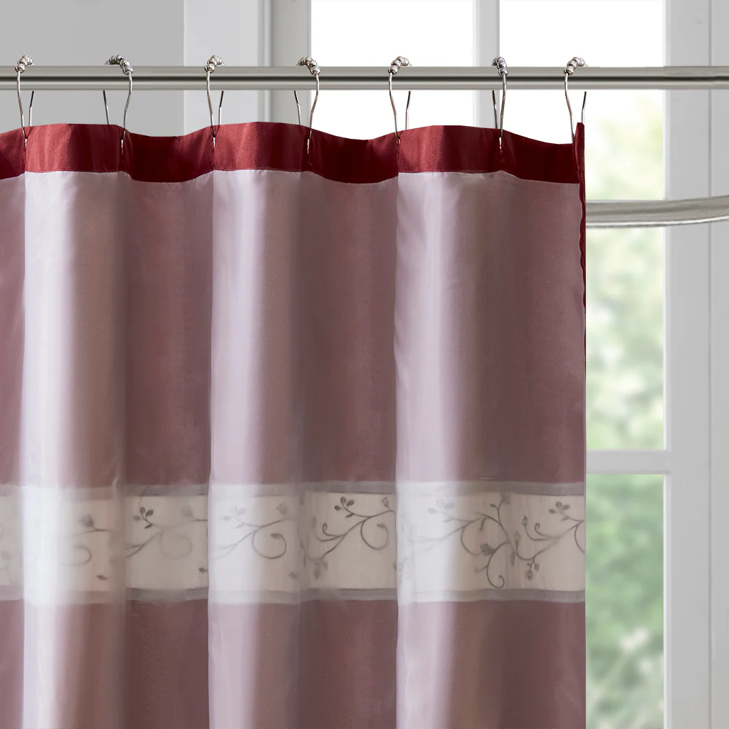 Serene Faux Silk Embroidered Floral Shower Curtain - Image 19
