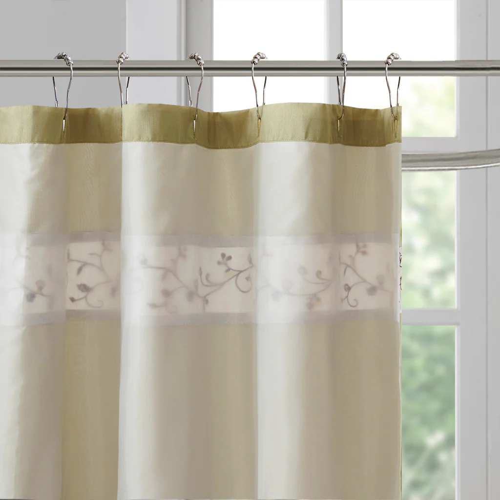 Serene Faux Silk Embroidered Floral Shower Curtain - Image 20