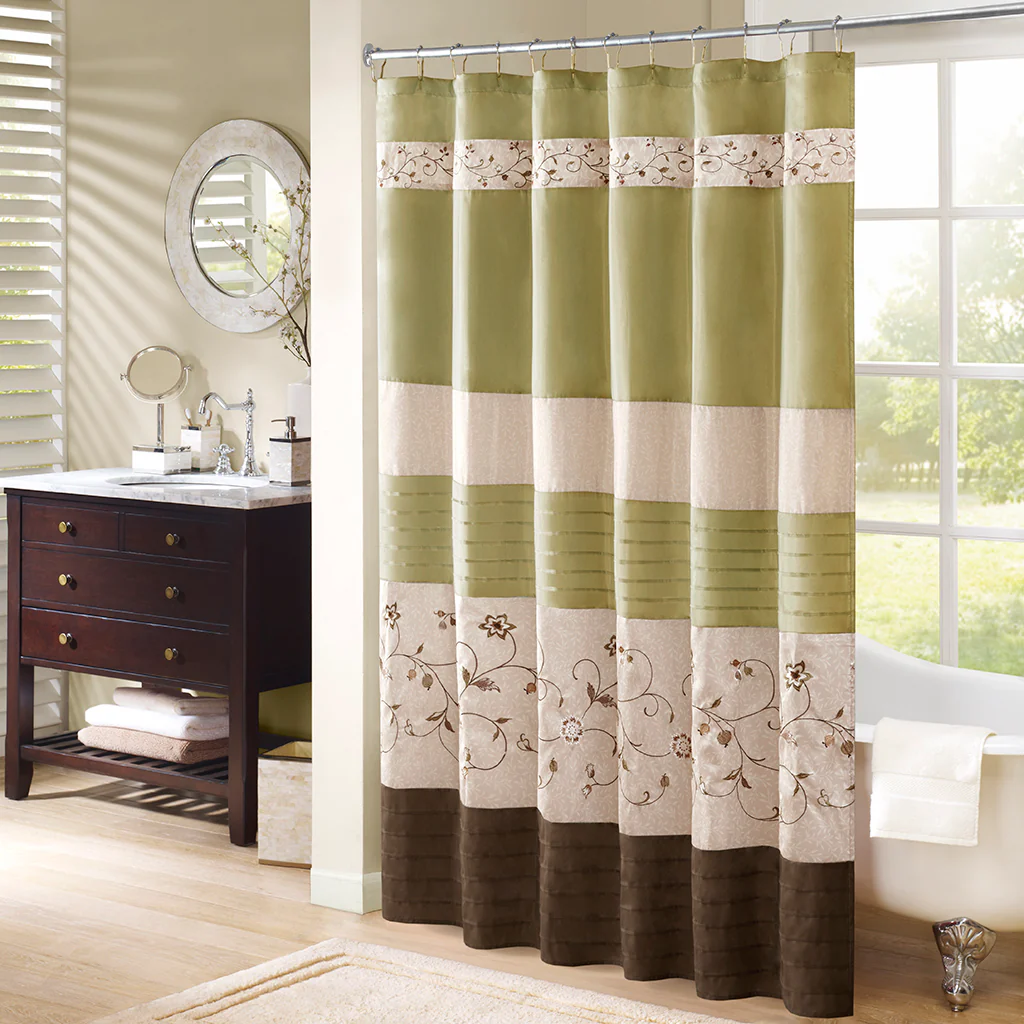 Serene Faux Silk Embroidered Floral Shower Curtain - Image 3