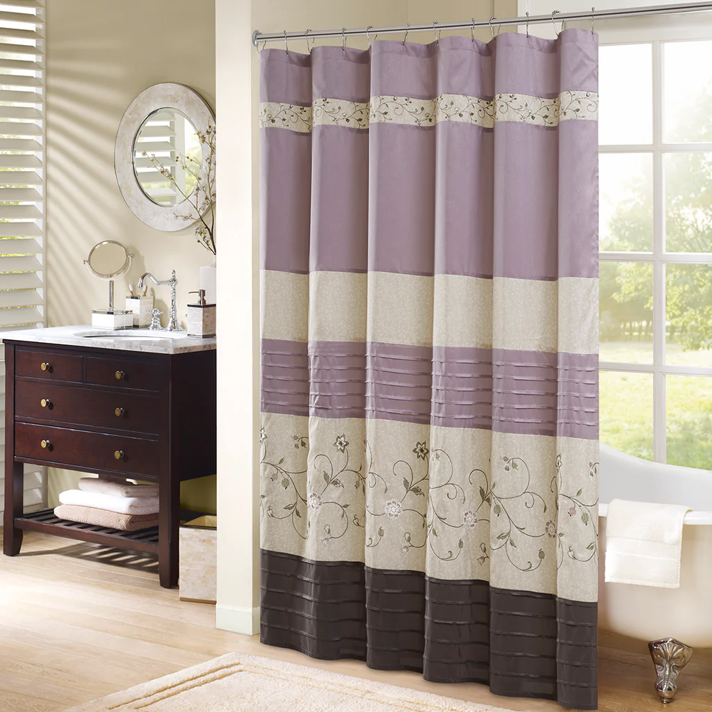 Serene Faux Silk Embroidered Floral Shower Curtain - Image 5