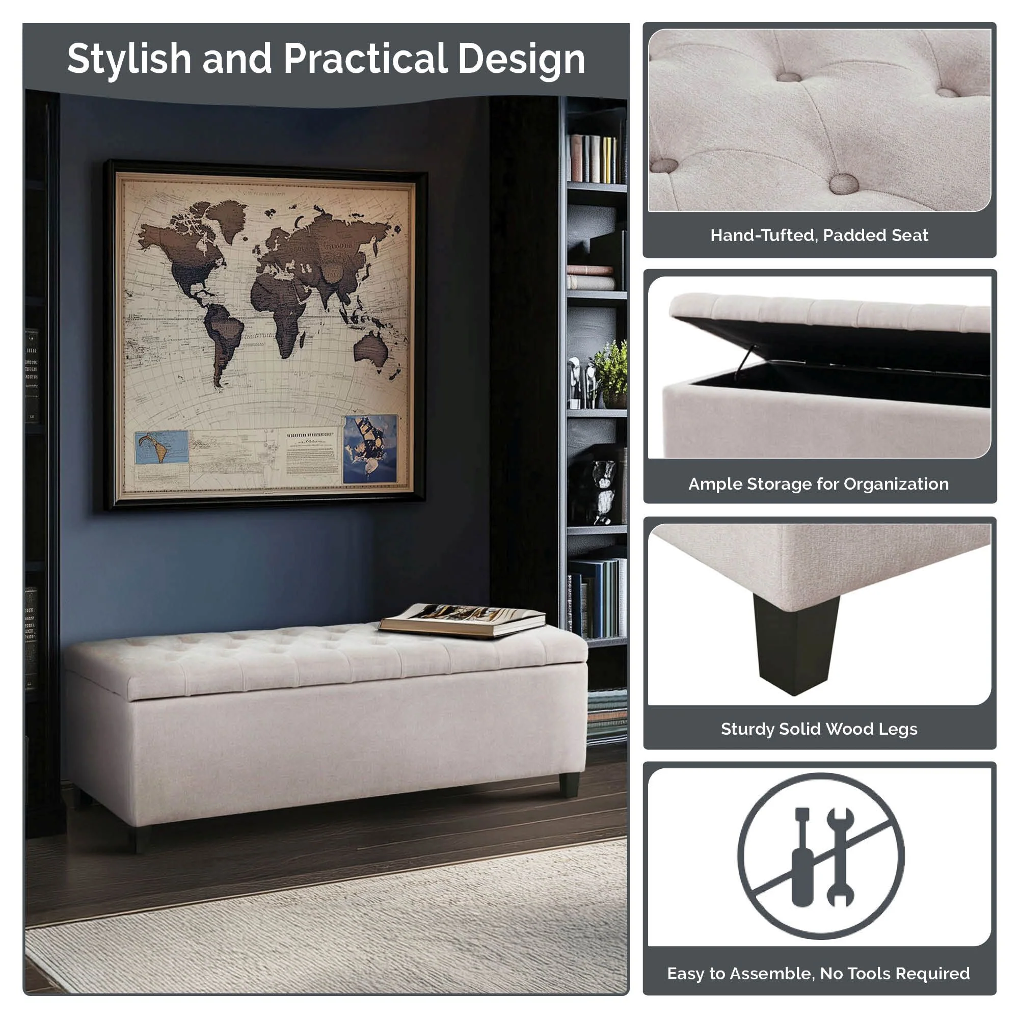Shandra Tufted Top Upholstered Storage Bench - Image 77