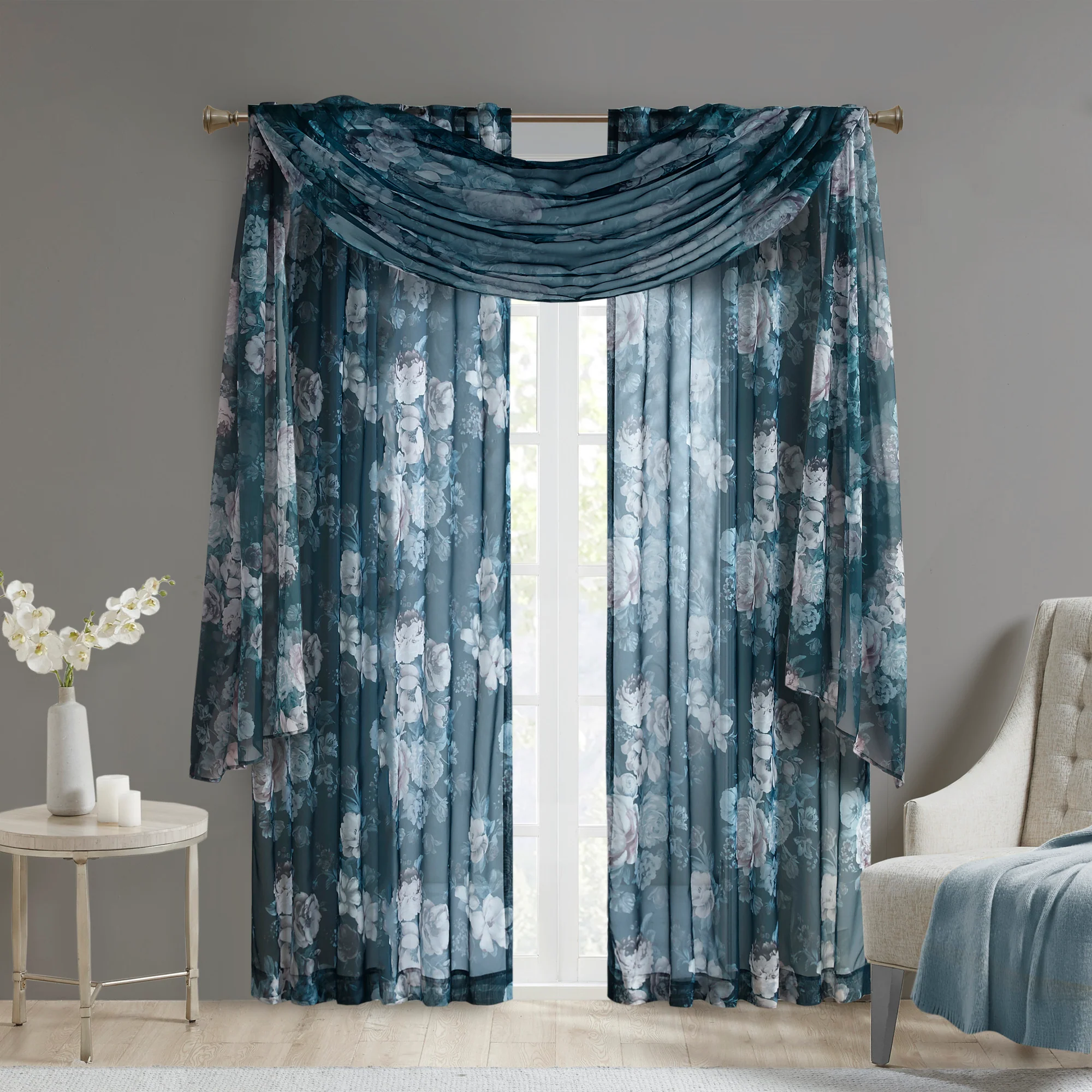 Simone Printed Floral Voile Sheer Scarf - Image 13