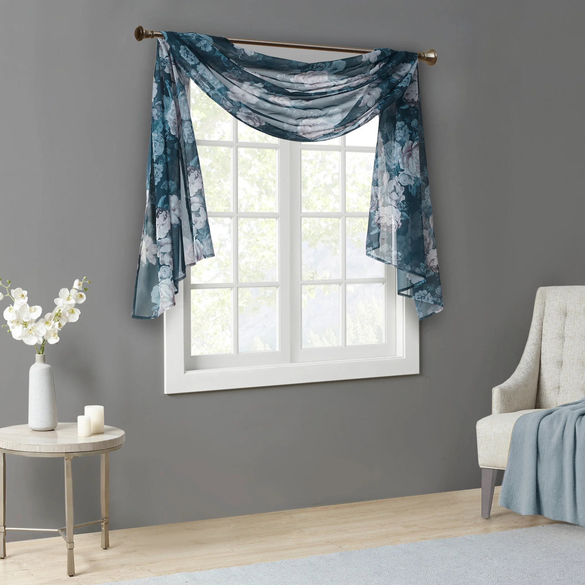 Simone Printed Floral Voile Sheer Scarf - Image 3