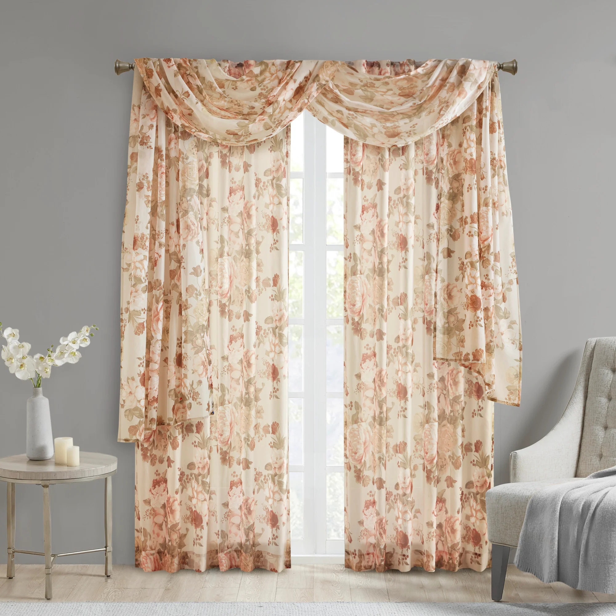 Simone Printed Floral Voile Sheer Scarf - Image 6