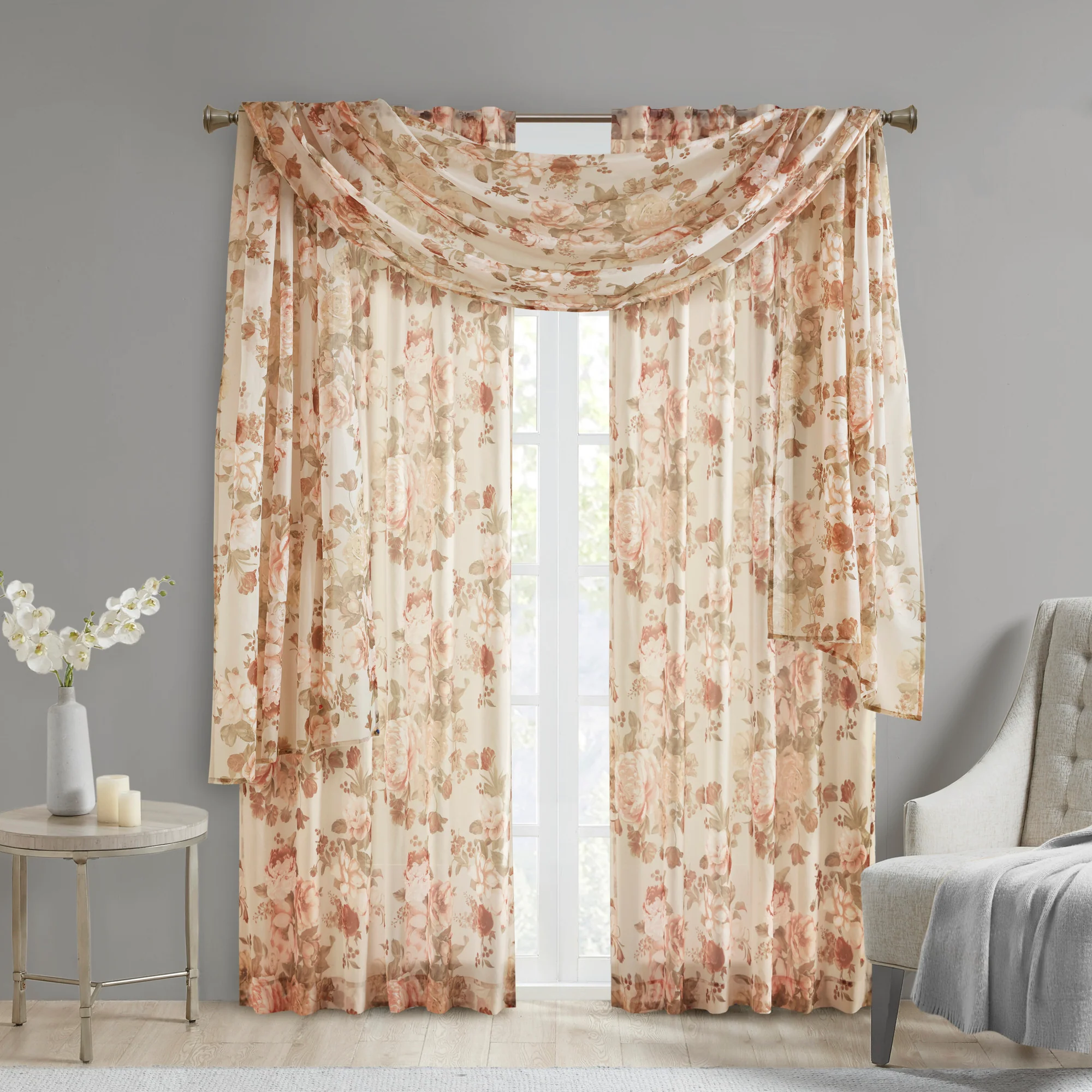 Simone Printed Floral Voile Sheer Scarf - Image 8