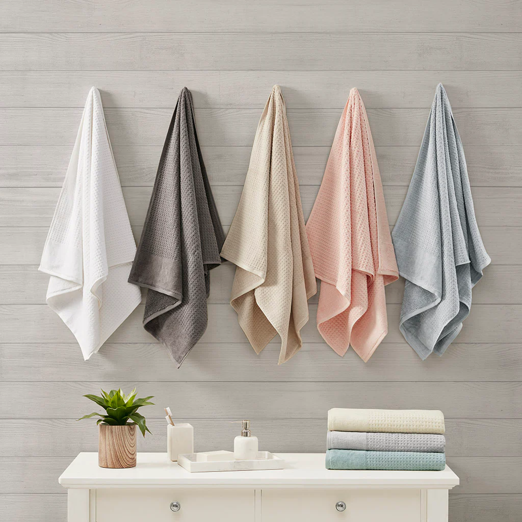 Spa Waffle Cotton Waffle Jacquard Antimicrobial Bath Towel 6-Piece Set - Image 23