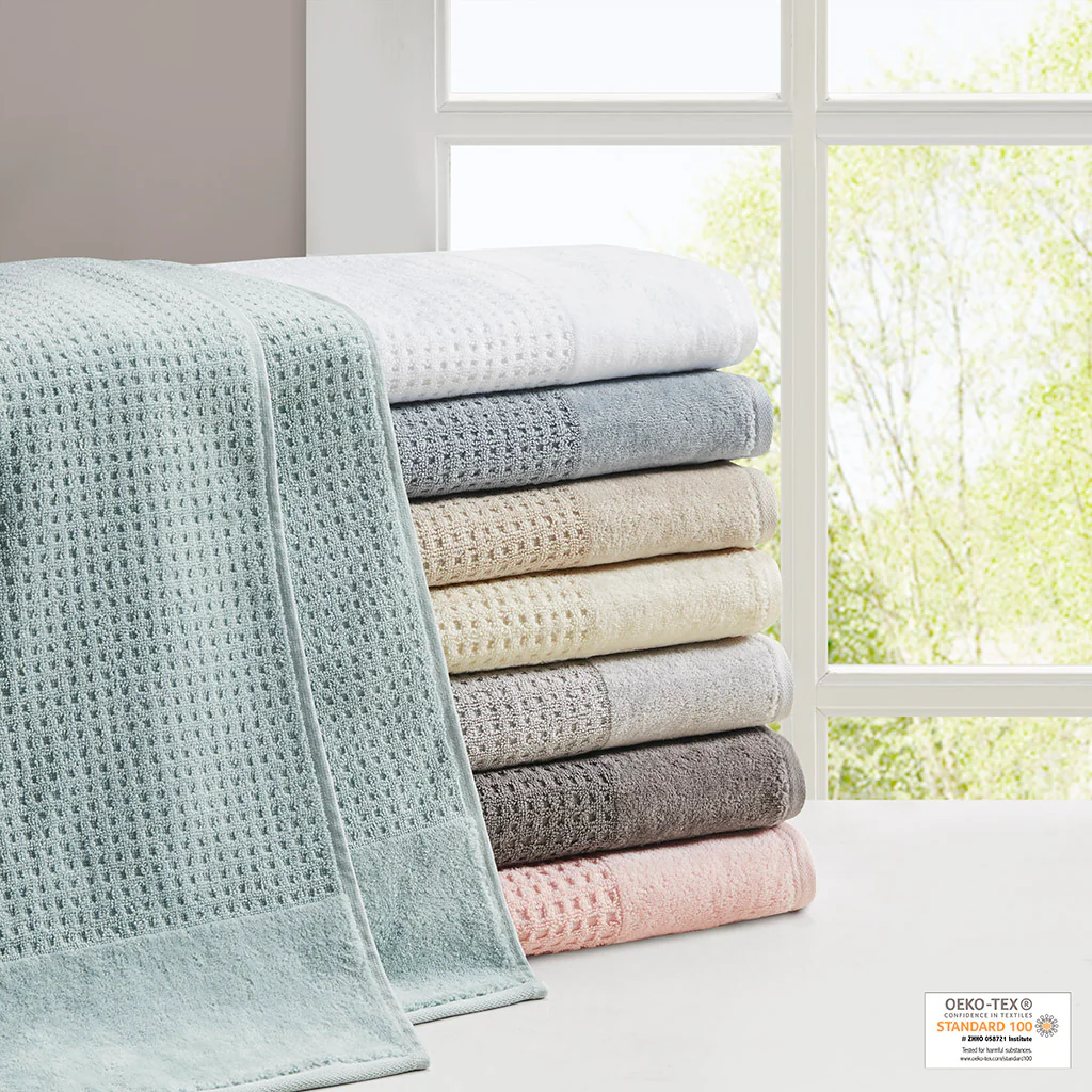 Spa Waffle Cotton Waffle Jacquard Antimicrobial Bath Towel 6-Piece Set - Image 31