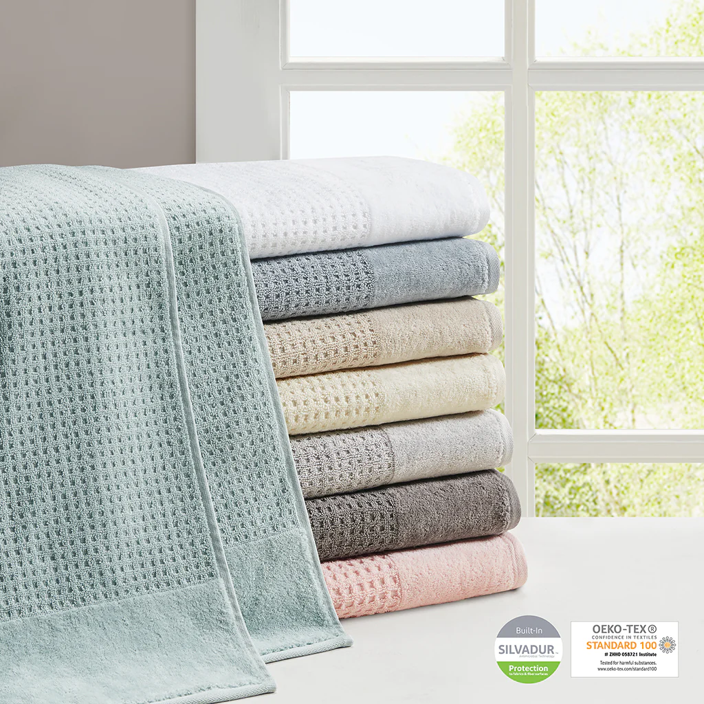 Spa Waffle Cotton Waffle Jacquard Antimicrobial Bath Towel 6-Piece Set - Image 34