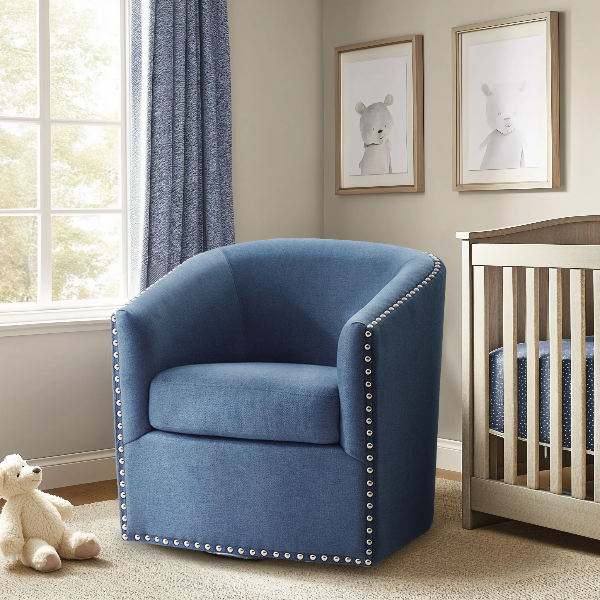 Tyler Upholstered Swivel Barrel Chair with Nailheads - Image 17