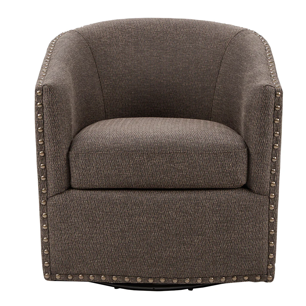 Tyler Upholstered Swivel Barrel Chair with Nailheads - Image 18