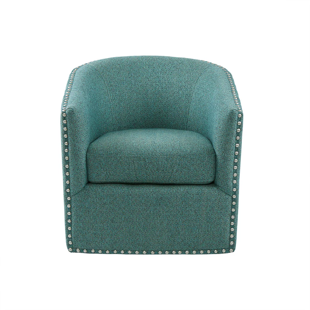 Tyler Upholstered Swivel Barrel Chair with Nailheads - Image 19