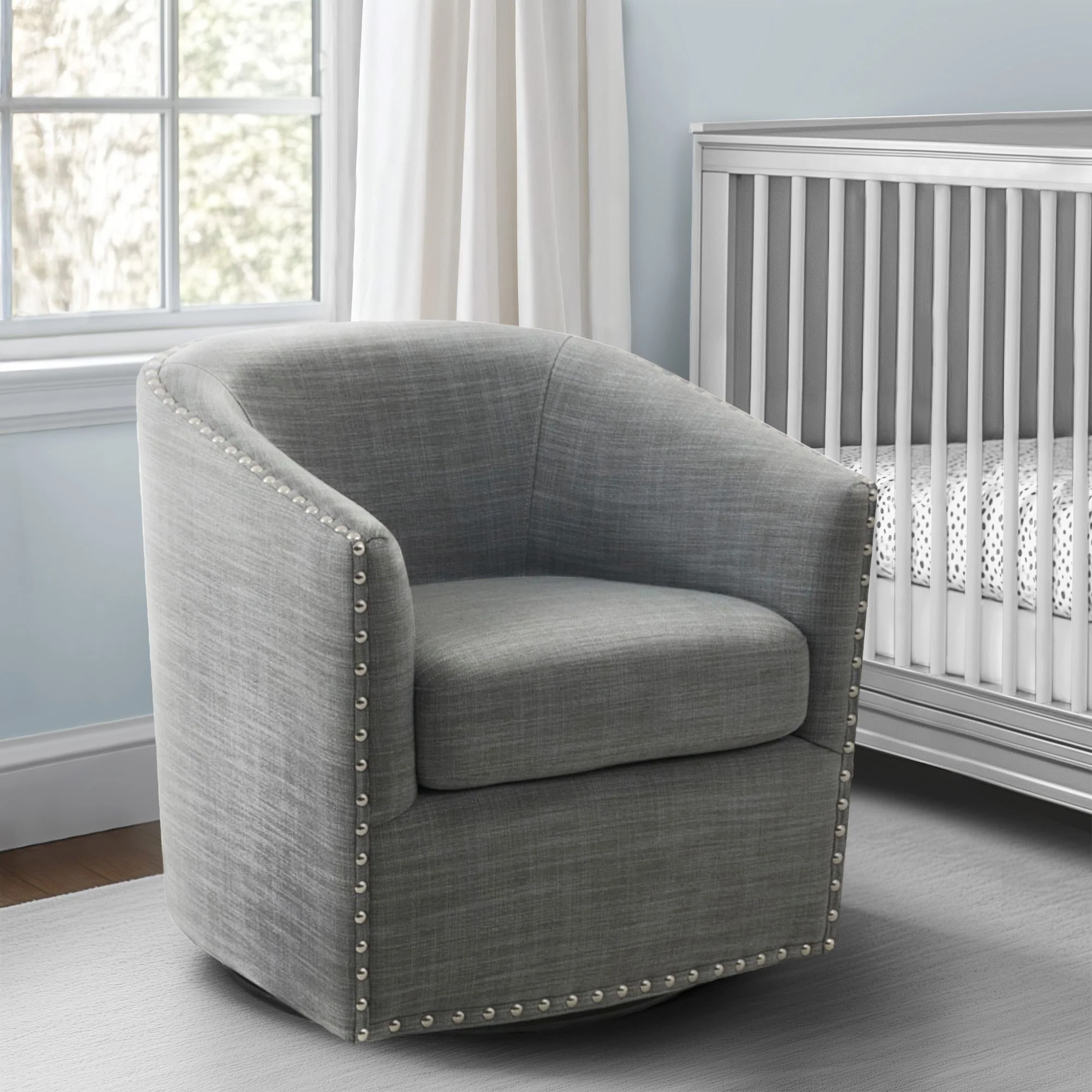 Tyler Upholstered Swivel Barrel Chair with Nailheads - Image 21