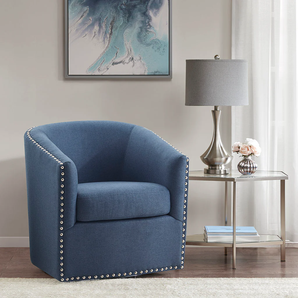 Tyler Upholstered Swivel Barrel Chair with Nailheads - Image 22