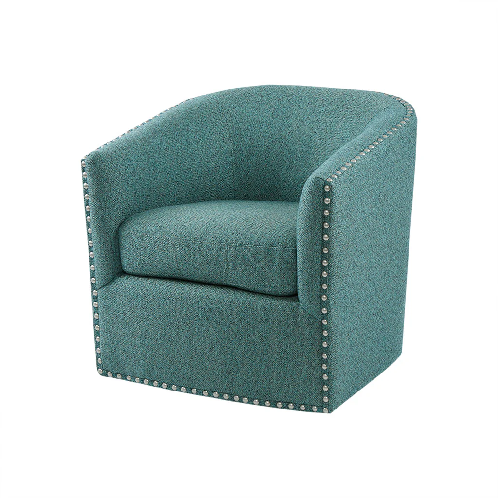 Tyler Upholstered Swivel Barrel Chair with Nailheads - Image 24