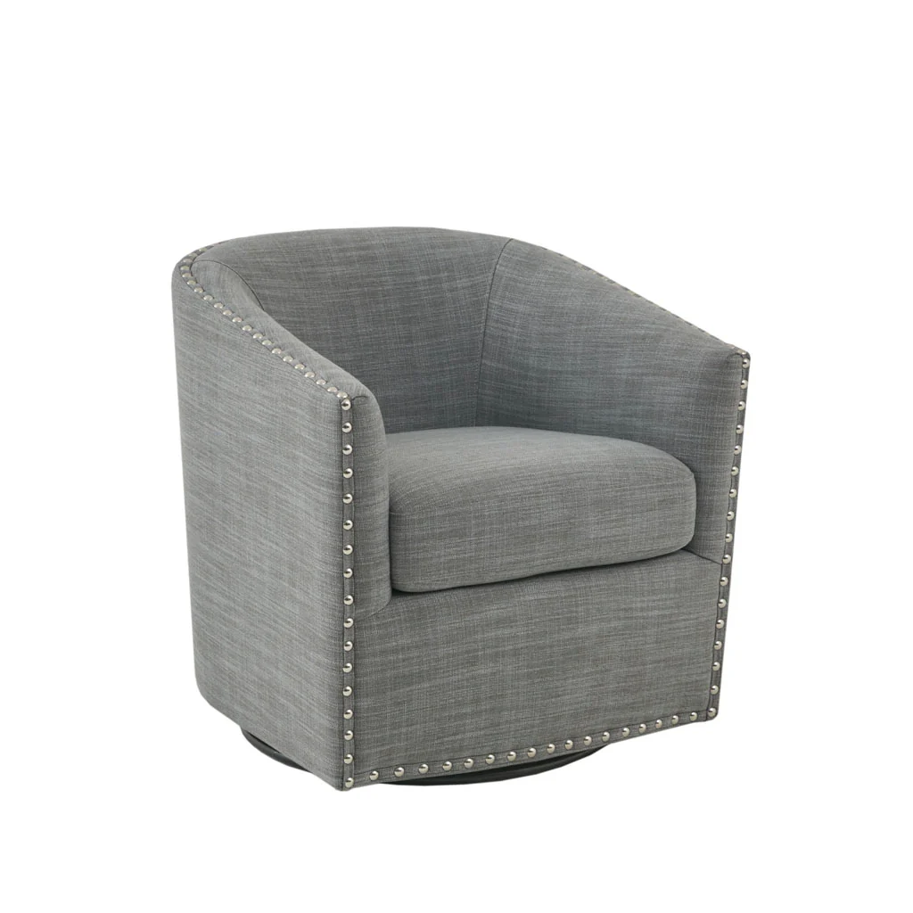 Tyler Upholstered Swivel Barrel Chair with Nailheads - Image 34