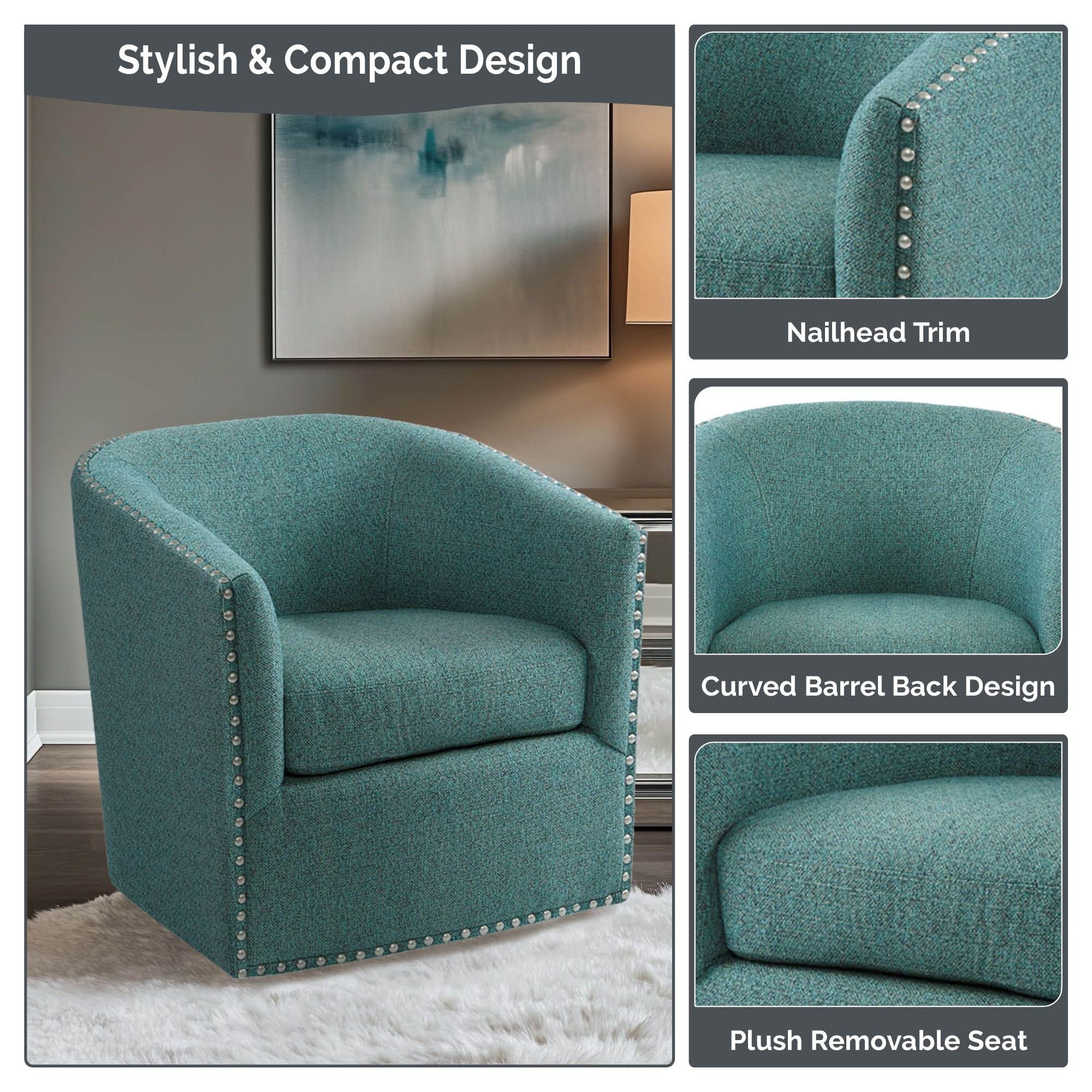 Tyler Upholstered Swivel Barrel Chair with Nailheads - Image 50