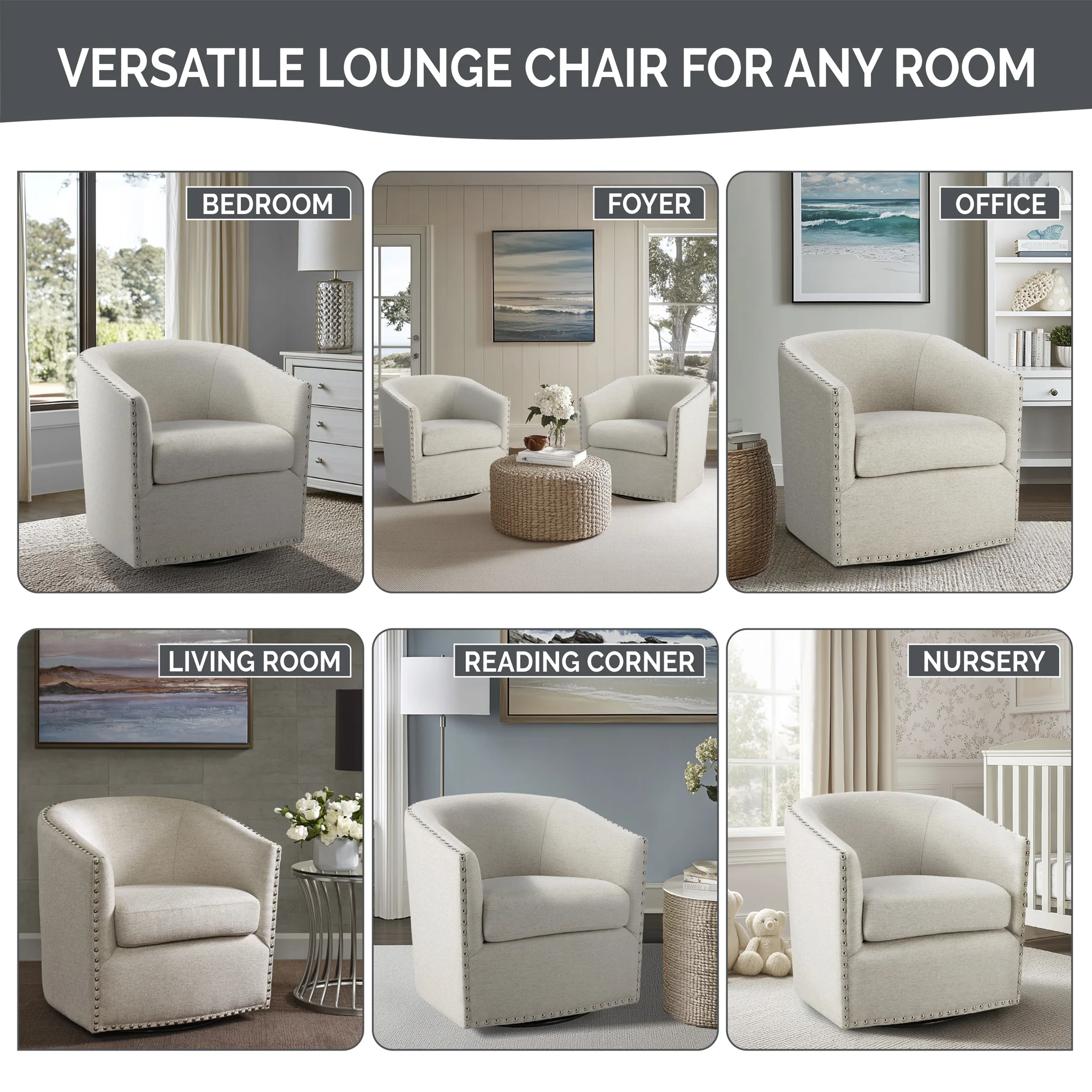 Tyler Upholstered Swivel Barrel Chair with Nailheads - Image 57
