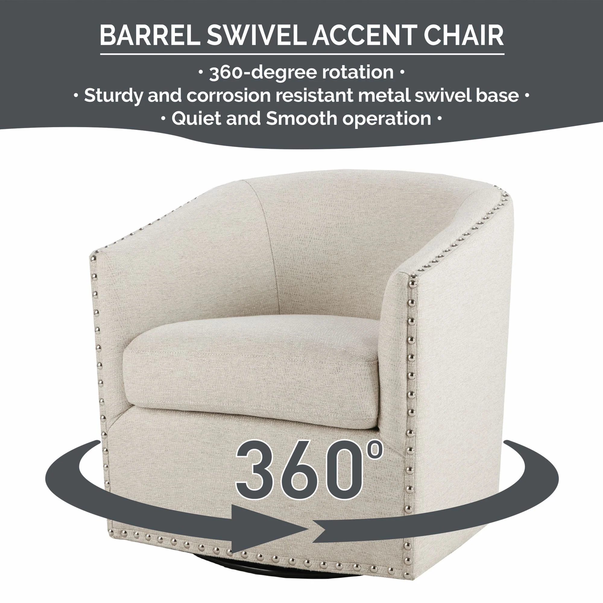 Tyler Upholstered Swivel Barrel Chair with Nailheads - Image 58