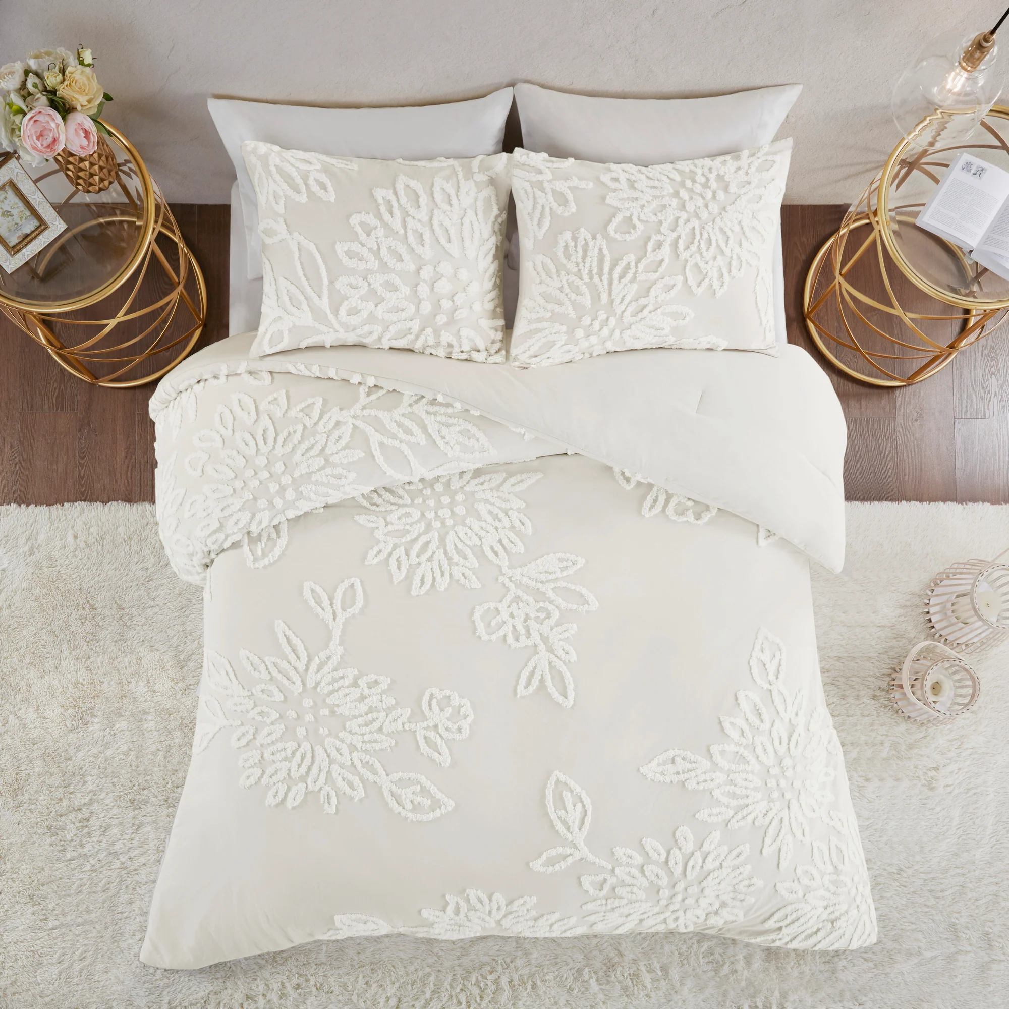 Veronica 3-Piece Tufted Cotton Chenille Floral Comforter Set - Image 3